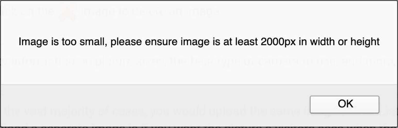 I get an error message about my picture not being at least 2,000 pixels